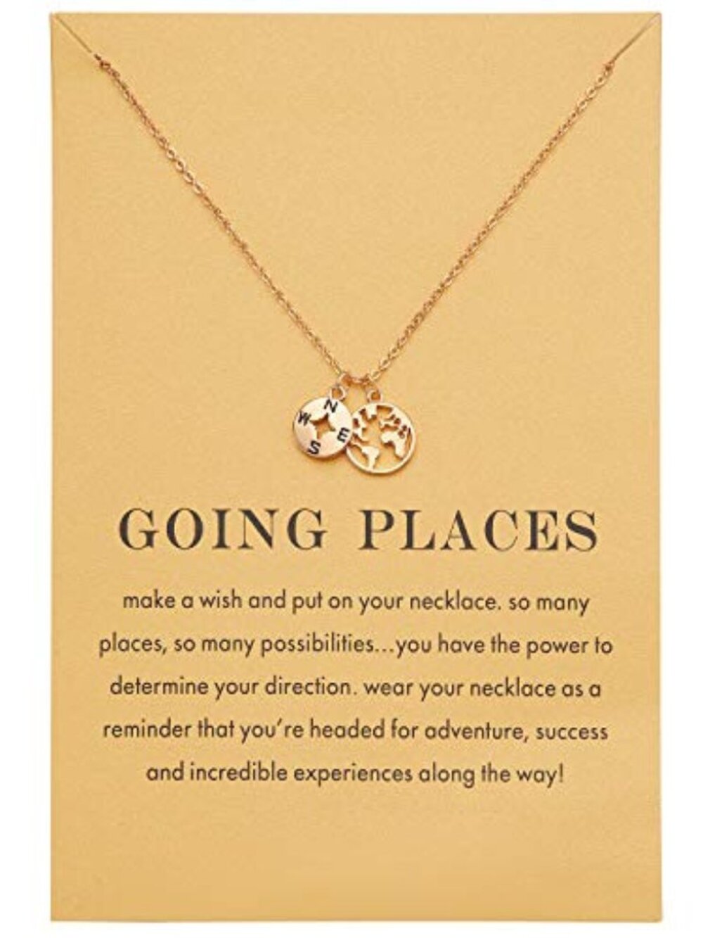 New -  Dainty 18K Gold Plated Compass World Map Pendant Necklace Graduation Gift